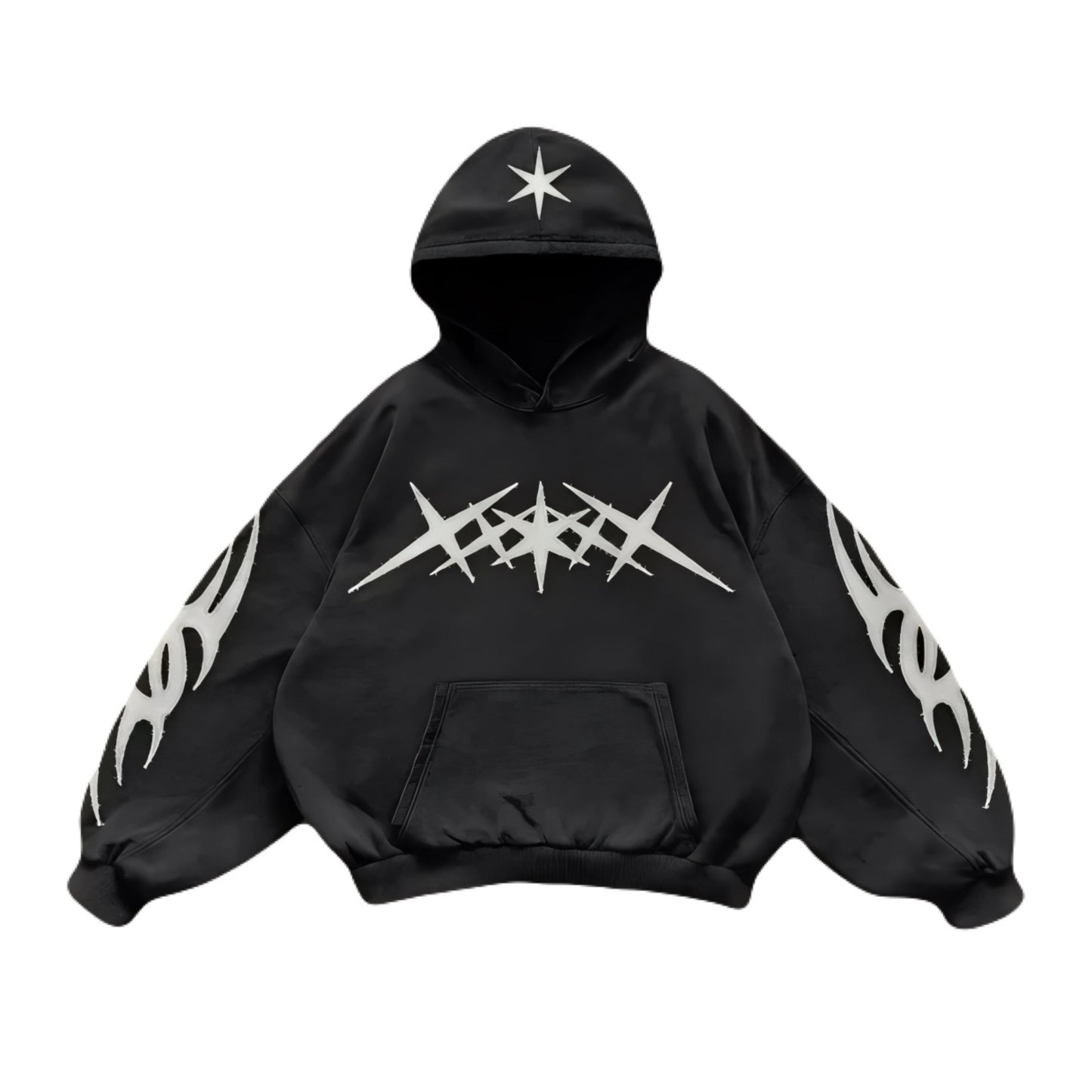 Gothic Black Star Oversized Hoodie – streetwear hoodie with gothic star graphic, premium cotton fabric, and oversized relaxed fit.