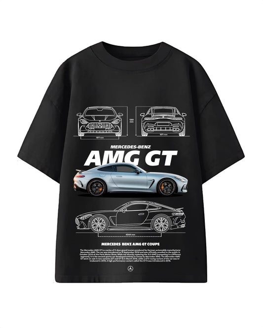 Oversized T-shirt featuring striking AMG GT graphics, blending luxury performance car aesthetics with bold streetwear style.