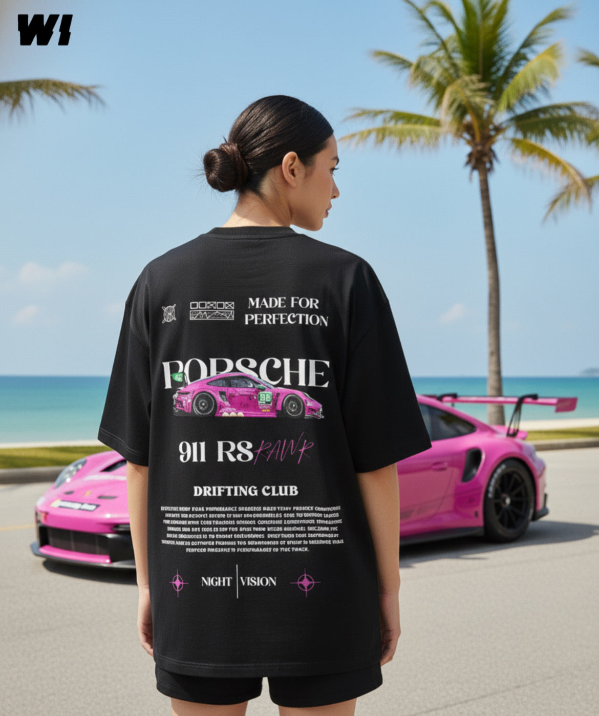 Porsche 911 Rs Rawr Pink Oversized T-Shirt